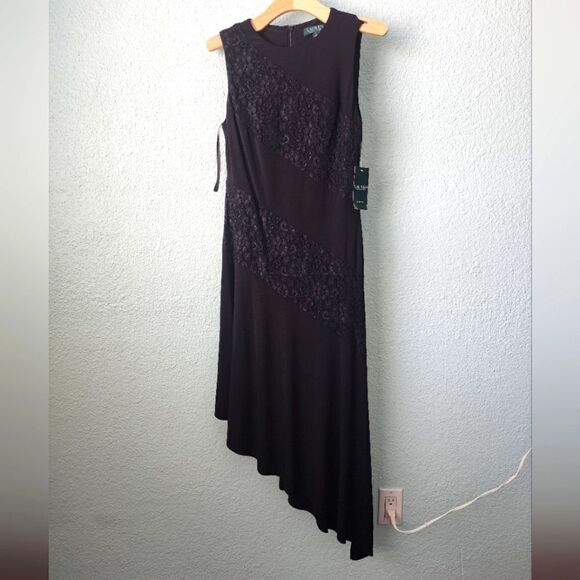 Ralph Lauren special occasion dress asymmetrical hem lace details sleeveless - Picture 1 of 11